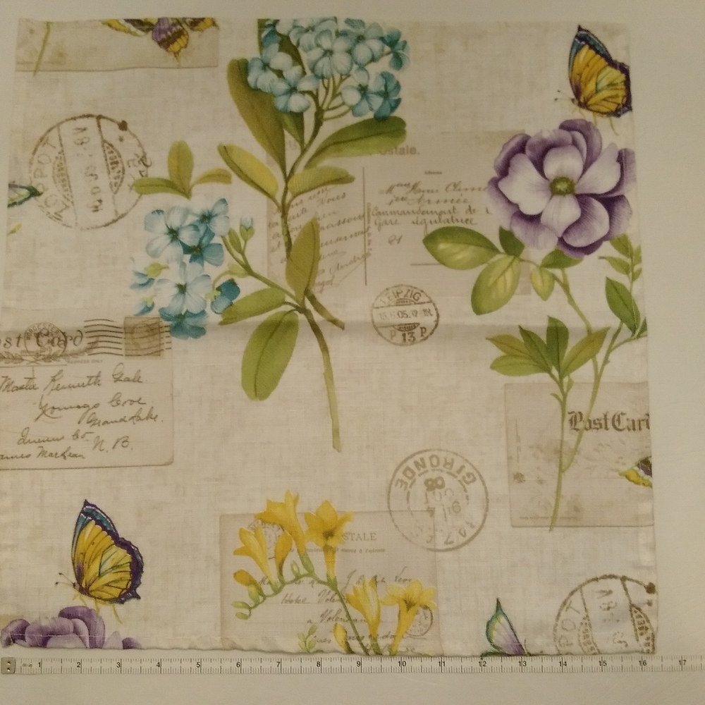 Elrene Botanical Blossom Cloth NAPKINS Set of 4 Floral Butterfly Postmark ~17x17 - Picture 4 of 13